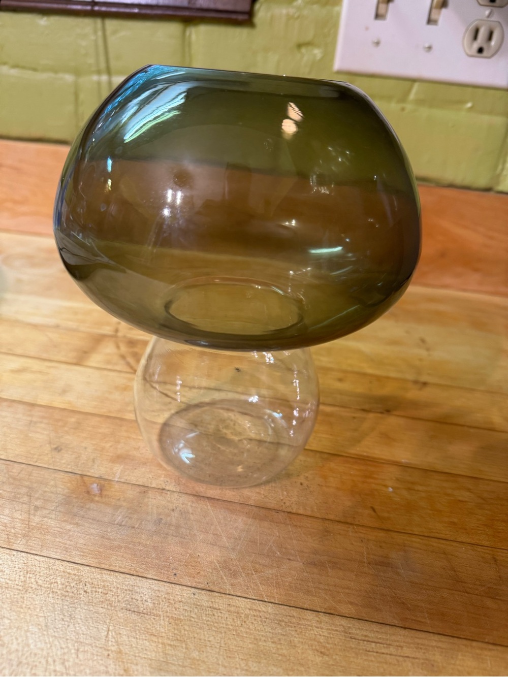 Glass Mushroom Decorative Vase in Olive Green - Picture 2 of 5